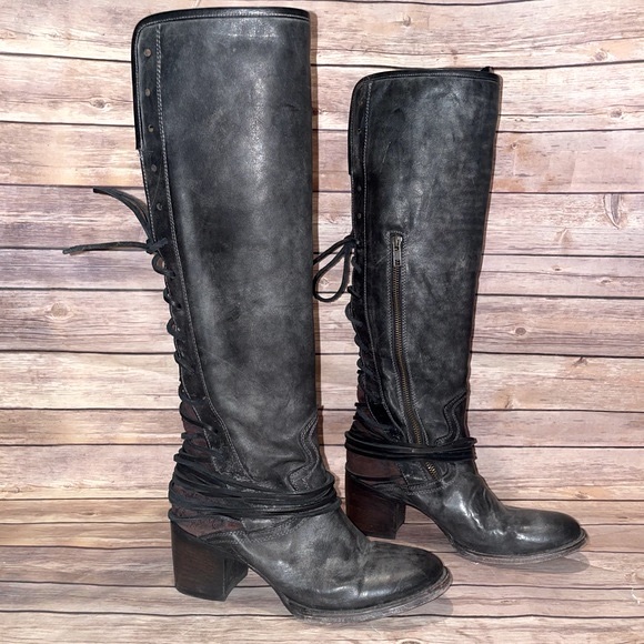 Freebird by Steven Distressed Leather Lace-up Coal Boot in Black - Gray - Picture 7 of 13